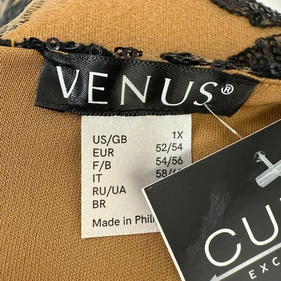 Venus Black & Tan Sequin Cold Shoulder Dress - Size 1X - Picture 5 of 5